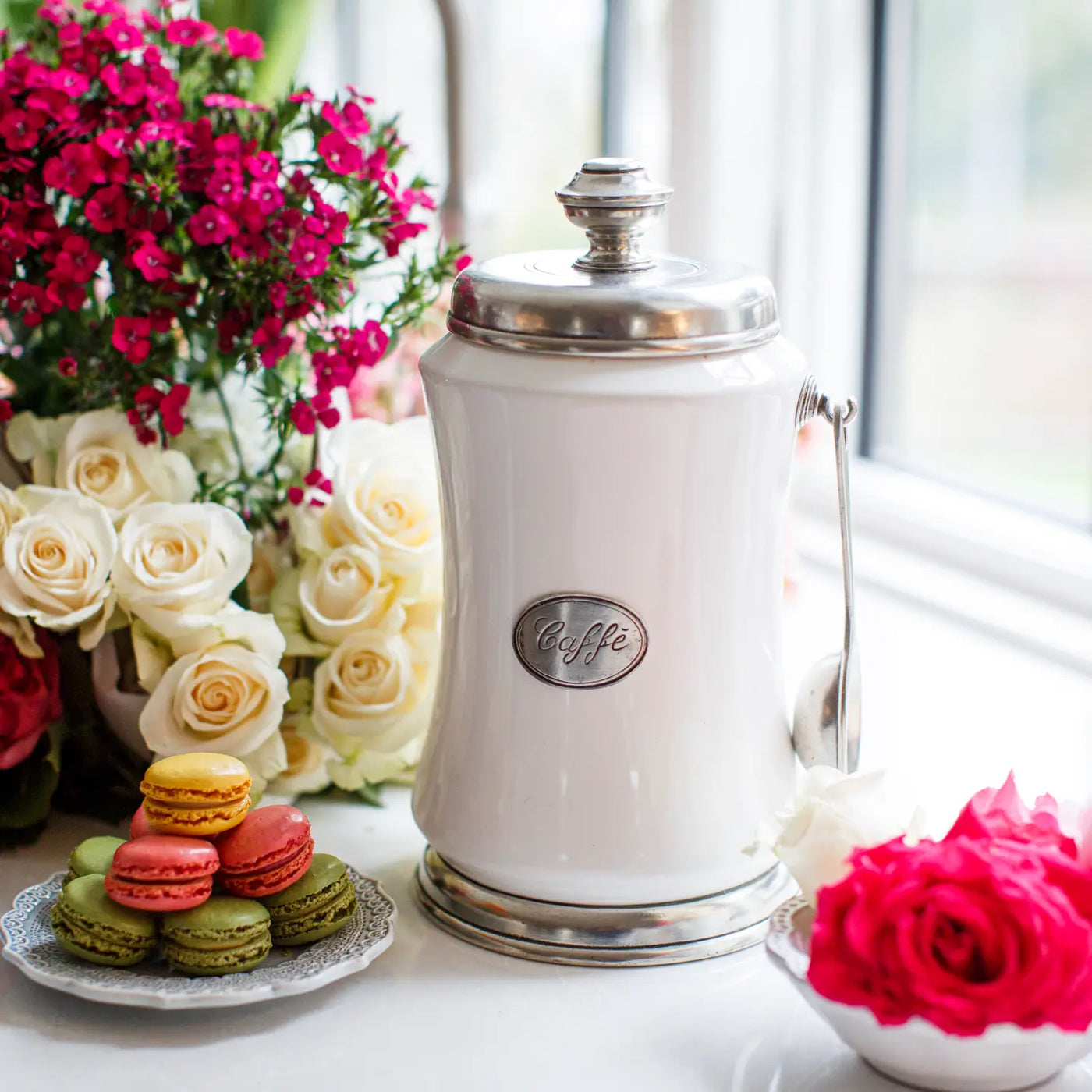 Tuscan Ceramic & Pewter Coffee Canister