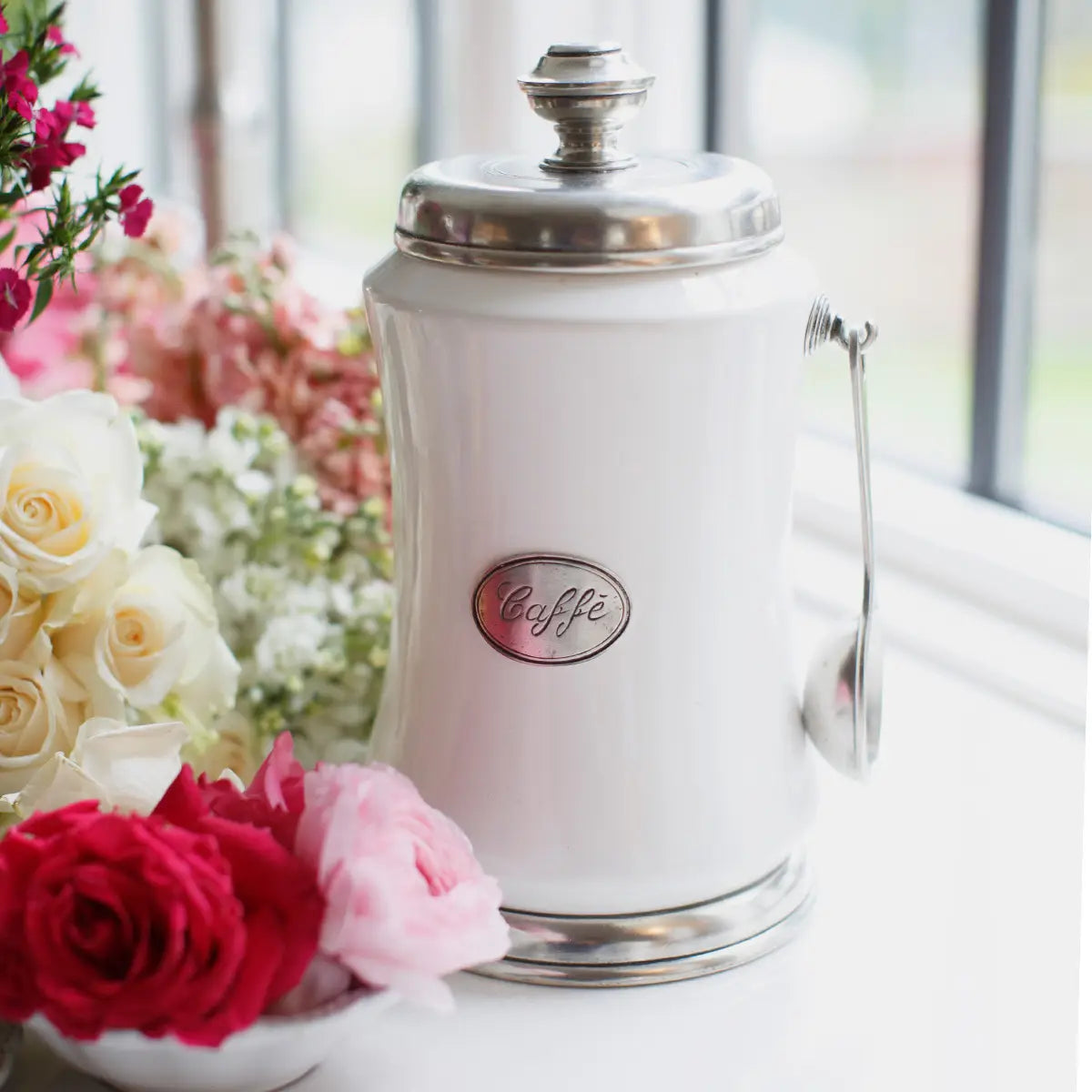 Tuscan Ceramic & Pewter Coffee Canister