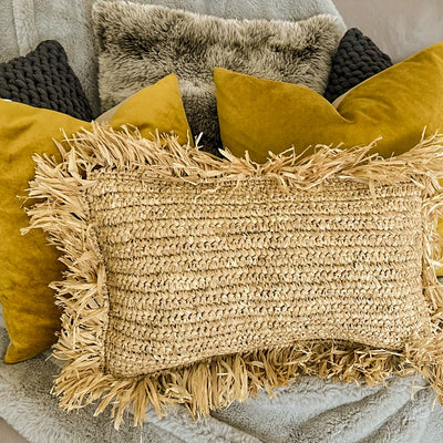 Raffia Fringe Lumbar Pillow Cover