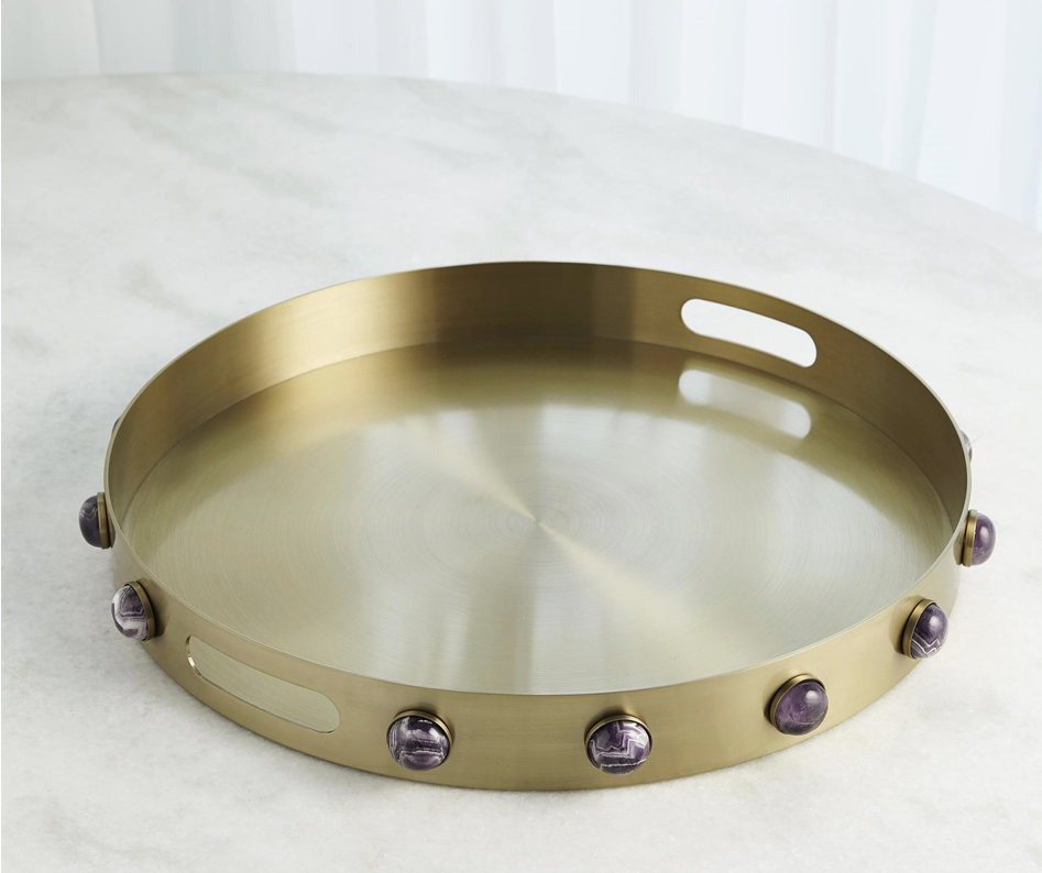 Round Pandora Brass & Amethyst Tray