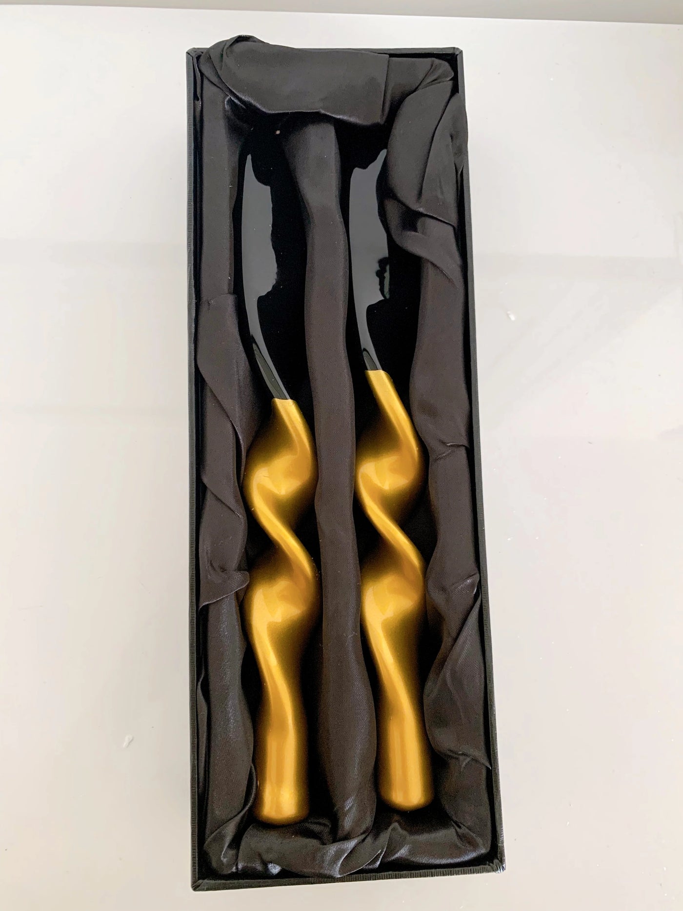 Twisted Lacquered Italian Candles - Set of 2 - Gold/Black