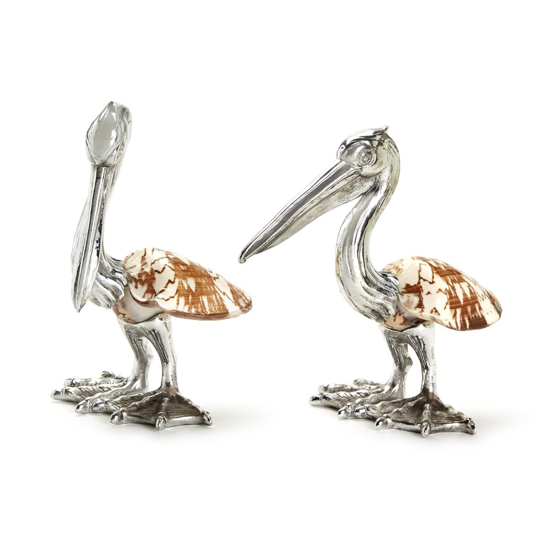 Pelican Shell Sculpture Silver Plated - Set of 2