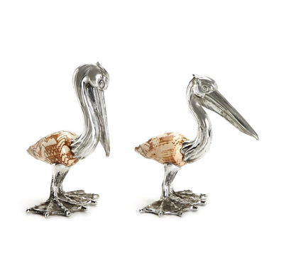 Pelican Shell Sculpture Silver Plated - Set of 2