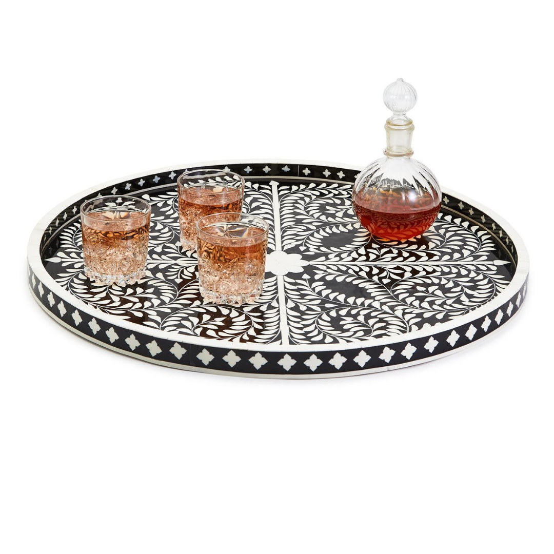 Pierre Black Tray Inlaid Bone